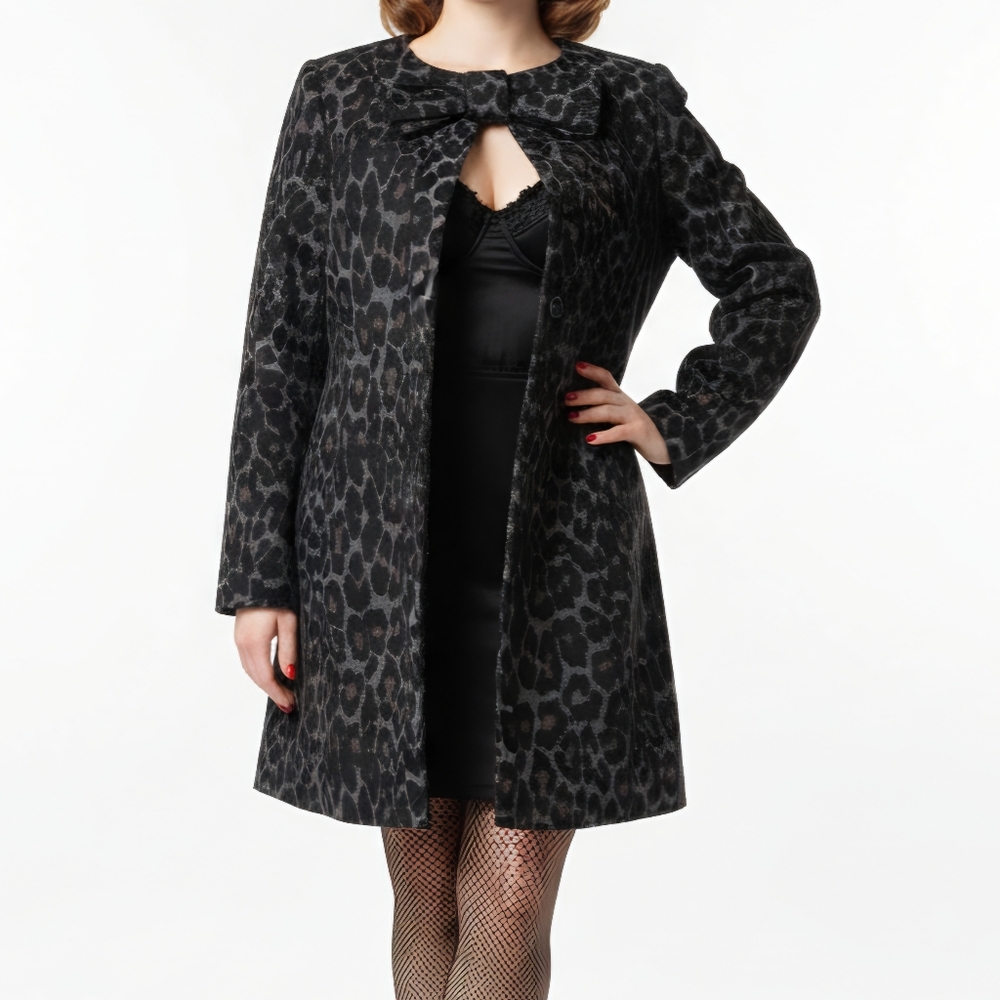 Betsey Johnson | Leopard Coat with Bow M - Picture 11 of 11